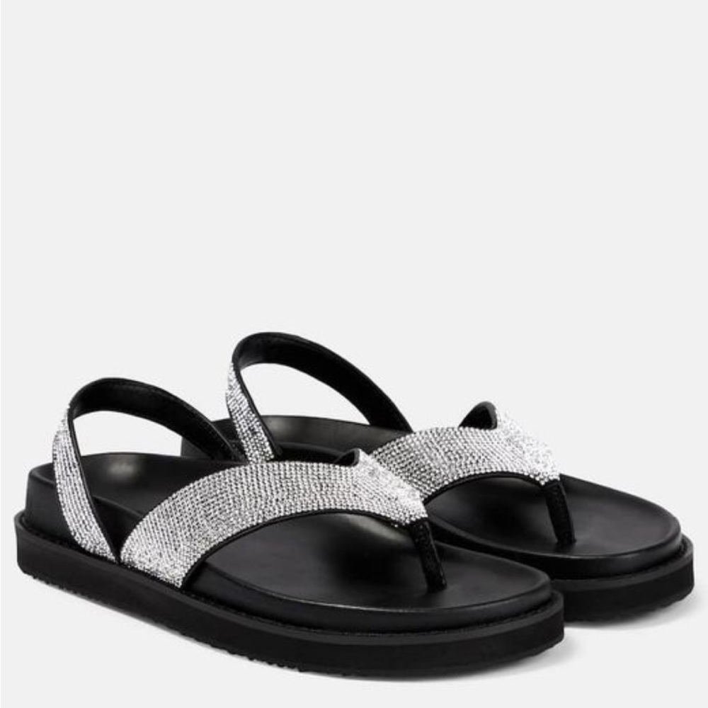 Leather crystal embellished sandals